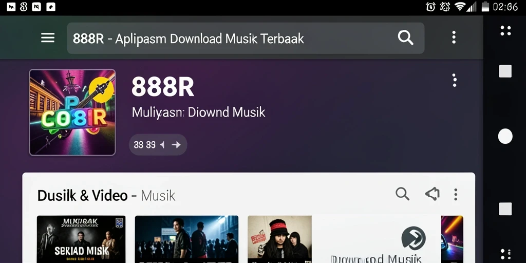 Antarmuka pengguna aplikasi Download Musik 888R yang menarik dan fungsional.