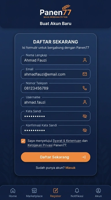 Tampilan halaman daftar panen77