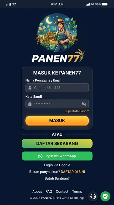 Tampilan halaman login panen77